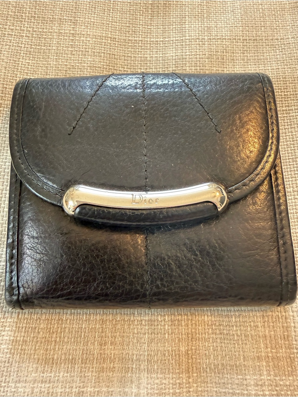Dior Black Leather Compact Wallet with Silver-tone Bar Accent - Picture 9 of 9